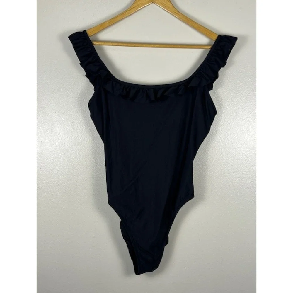 J.Crew Womens Ruffle Scoop Neck One‎ Piece Swimsuit Black H2789 Size 6